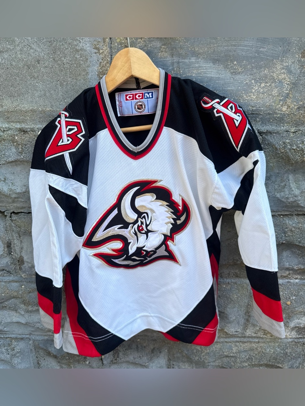 Vintage 90s Youth Large Buffalo Sabres NHL CCM Goat Head Jersey Kids
